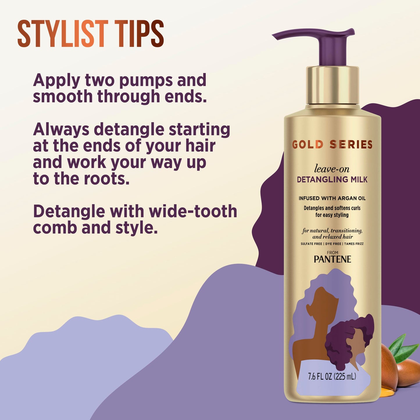 Pantene Gold Series Detangling Milk Hair Treatment for Curly Hair, Natural and Textured Hair, 7.6 Fl Oz Leave-On Hair Detangler Infused with Rich Beauty & Personal Care Pantene