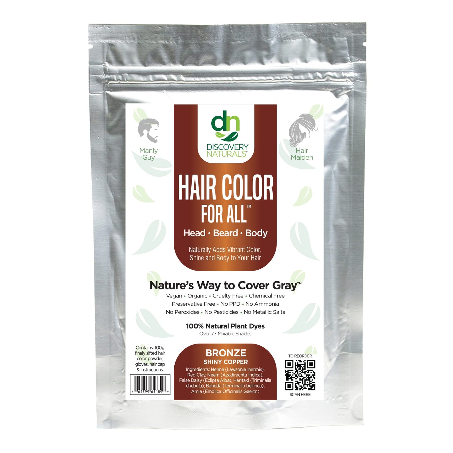 Bronze Shiny Copper Henna Hair Color For All Kit | 100% All Natural Hair Dye & Beard Dye Powder Kit Organic, Herbal & Vegan Chemical & Cruelty Free Beauty & Personal Care Discovery Naturals