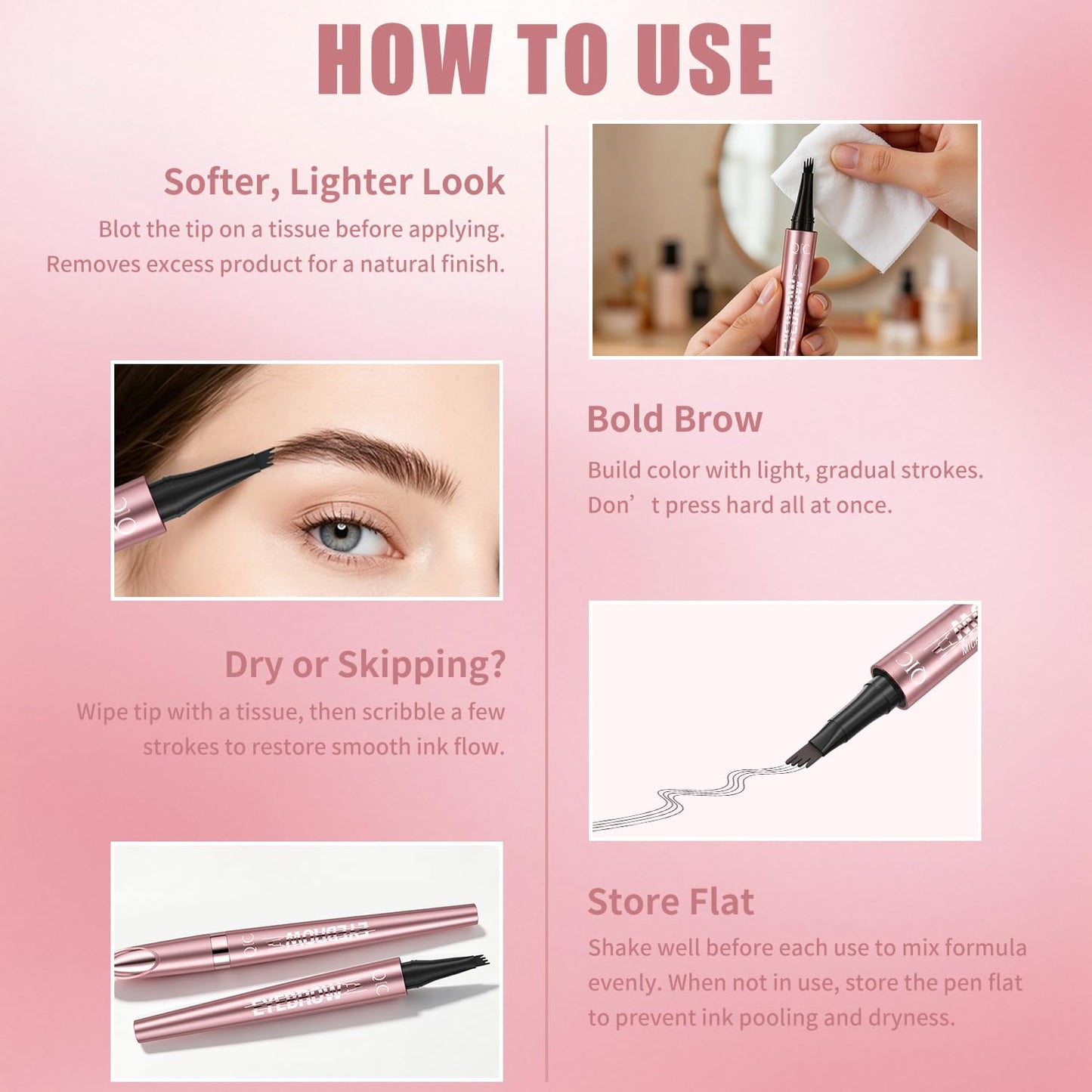 3D Waterproof Microblading Eyebrow Pen with 4 Fork Tip,QIC Eyebrow 4 Tip Brow Pencil,Long-Lasting Natural Eyebrow Hair,Magic Eyebrow Pencil Eyebrow Beauty and Personal Care QIC
