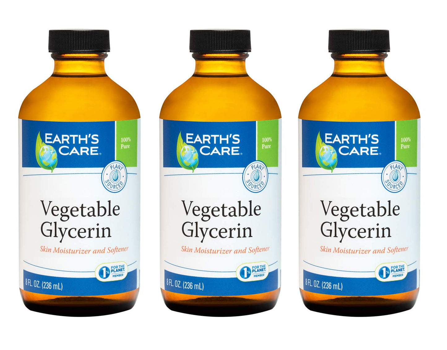 Earth's Care Vegetable Glycerin, 100% Pure Liquid Glycerine for Hair, Skin and DIY Projects 8 FL. OZ. (3 Glass Bottles) Beauty & Personal Care Earth's Care