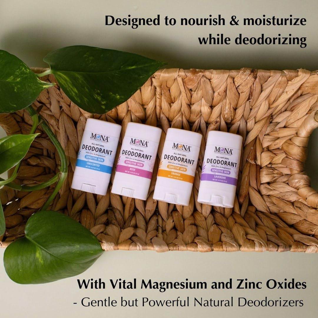 MONA Brands Natural Mini Deodorant for Women & Men, Travel Size 4-Pack, Aluminum & Baking Soda Free, Gentle for Sensitive Skin, Vegan Deodorant Beauty and Personal Care MONA