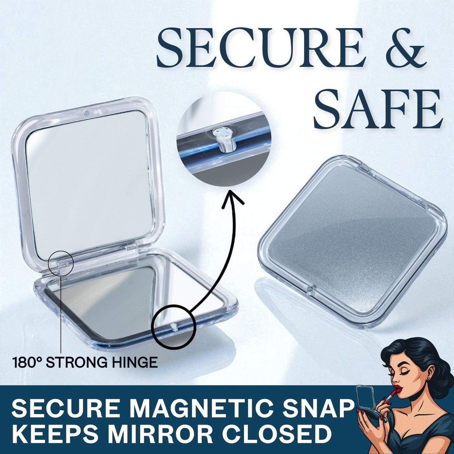 Small Compact 15X Magnifying Mirror for Travel - Handheld, Foldable & Lightweight - Mini Pocket-Sized Magnified Mirror for Purse - Square 3.3” x 3.3” Beauty & Personal Care MIRRORVANA