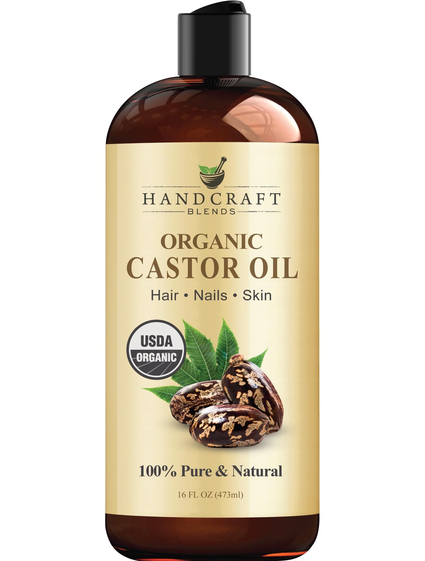 Handcraft Blends Organic Castor Oil – 100% Pure, Natural, Expeller-Pressed, Hexane-Free Carrier Oil for Hair, Lashes, Brows & Skin, 16oz Beauty & Personal Care Handcraft Blends