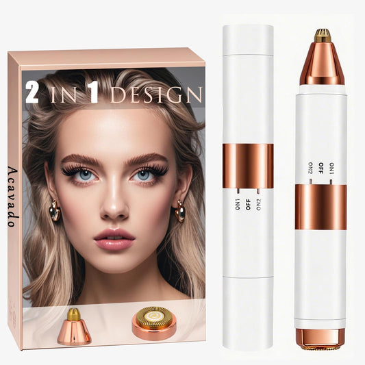 Acavado 2-in-1 Dual Head Eyebrow Trimmer & Flawless Facial Hair Removal for Women, Painless & Gentle Facial Hair Remover for Brows, Chin, Upper Lip Beauty and Personal Care Acavado