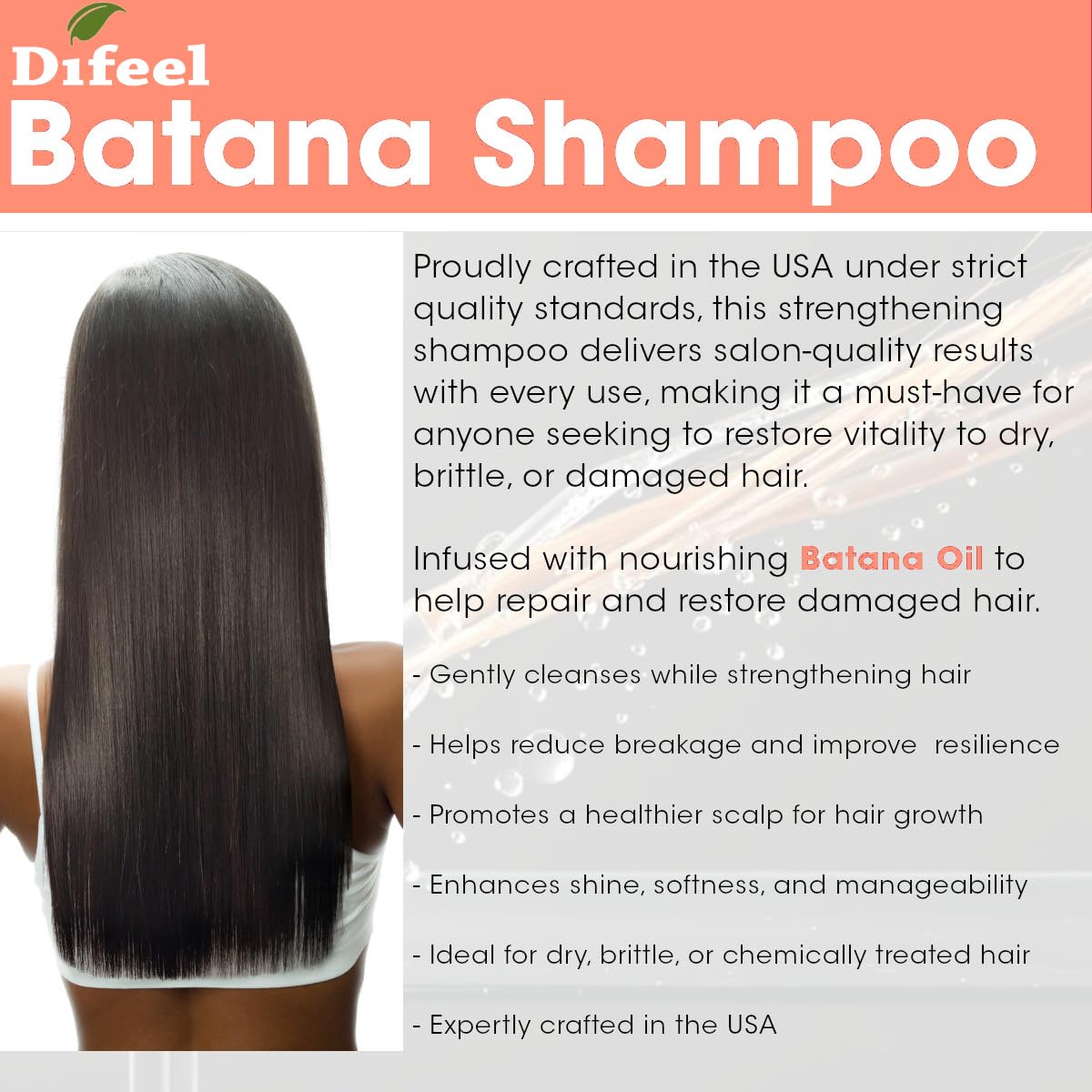 Difeel Batana Shampoo 12 Ounces - Strengthening Sulfate Free Shampoo for Thicker, Smoother and more Manageable Hair