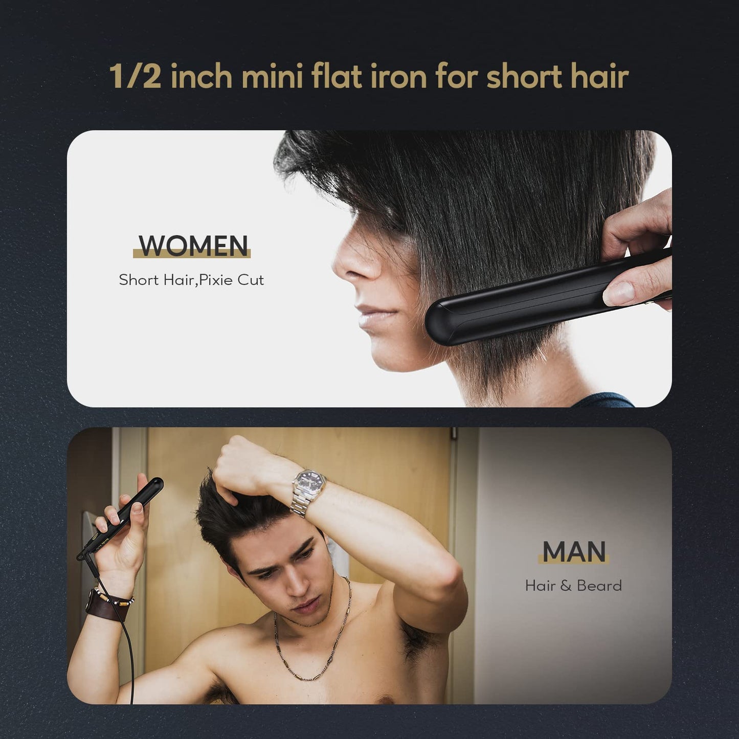 Terviiix Mini Flat Iron for Short Hair Temperature Adjustable, 1/2 Inch Mini Small Portable Ceramic Travel Hair Straightener for Men, Black Beauty & Personal Care Terviiix