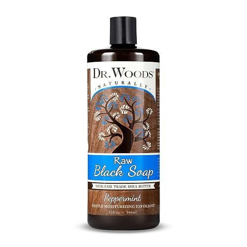 Dr. Woods Raw African Liquid Peppermint Black Soap - Body Wash for Men and Women, Contains Peppermint Oil and Organic Shea Butter, Gentle Exfoliant Beauty & Personal Care Dr. Woods