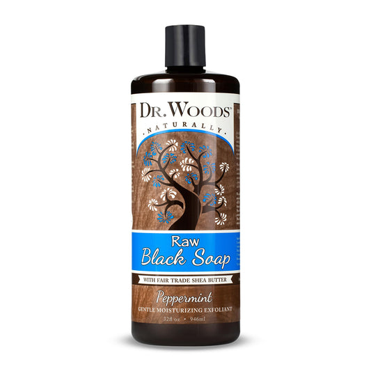 Dr. Woods Raw African Liquid Peppermint Black Soap - Body Wash for Men and Women, Contains Peppermint Oil and Organic Shea Butter, Gentle Exfoliant Beauty & Personal Care Dr. Woods