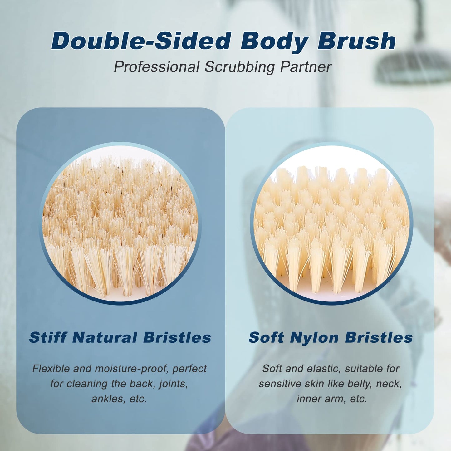 Long Handle Ergonomically Back Scrubber/Brush for Shower, Double Sided Exfoliating Body Scrubber for Women and Men (Black) Beauty and Personal Care ShowEzily