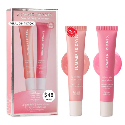 Summer Fridays Lip Butter Balm Sweet Pink Duo - Conditioning Tinted Lip Balm + Overnight Mask for Instant Shine + Color - With Hydrating Shea Butter Beauty and Personal Care Summer Fridays