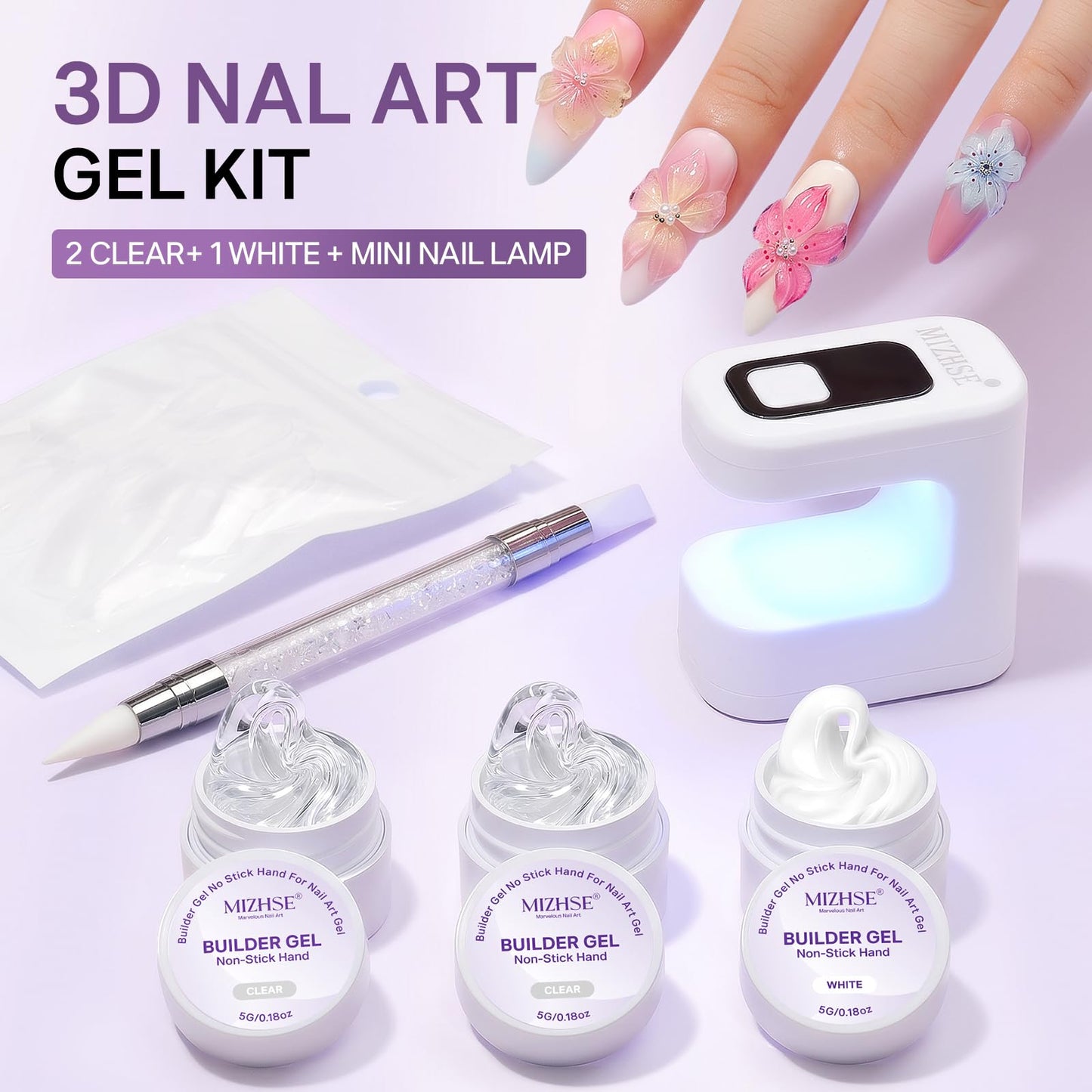 MIZHSE 3D Gel Nail Art Sculpting Molding Gel 3PCS Clear White & Nail Lamp Beauty and Personal Care MIZHSE