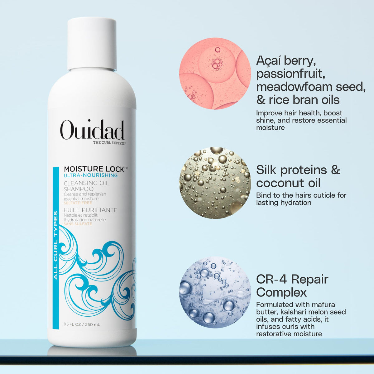 Ouidad Moisture Lock Ultra Nourishing Cleansing Oil Shampoo for Curly Hair - 8.5 fl oz, Rehydrates Dry, Damaged Curls, Color Safe Shampoo, For Women Beauty & Personal Care Ouidad