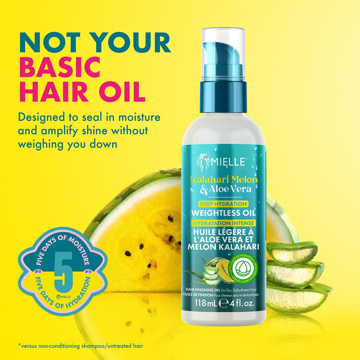Mielle Organics Weightless Hair Oil, Kalahari Melon & Aloe Vera Deep Long-Lasting Hydration Hair Treatment for Dry, Curly and Textured Hair,