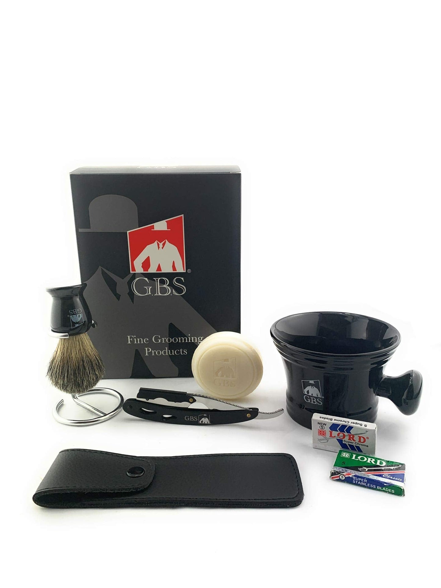 G.B.S Men’s Shaving Set, Black Shavette Barber Replaceable Blade Razor, Shaving Brush with Stand, Ceramic Shaving Mug, Natural Shaving Soap Beauty and Personal Care G.B.S