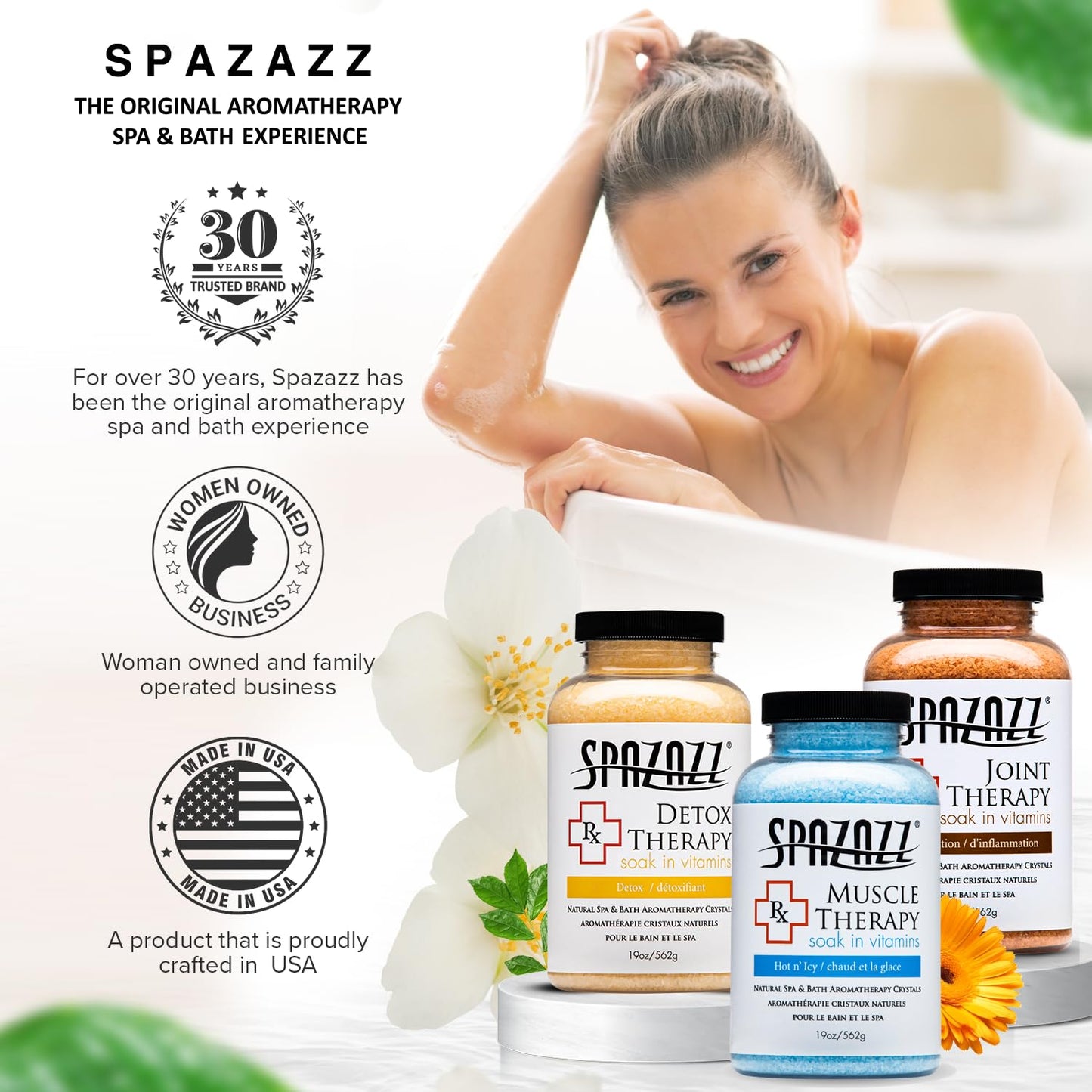 Spazazz Hot Tub Aromatherapy RX Muscle Detox Joint Bath Salt Crystals Bundle. Three Jars of 19oz Spazazz Hot Tub Crystals with Hot/Cold Towel Beauty and Personal Care Spazazz