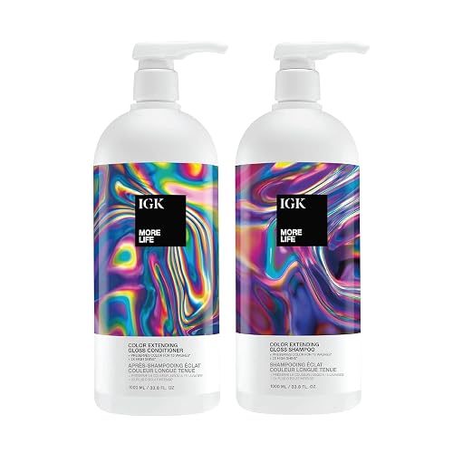 IGK MORE LIFE Color Extending Gloss Shampoo & Conditioner Set | Preserves Color + Enhances Shine | UV Protection | Vegan + Cruelty-Free | 33.8 oz Beauty & Personal Care IGK