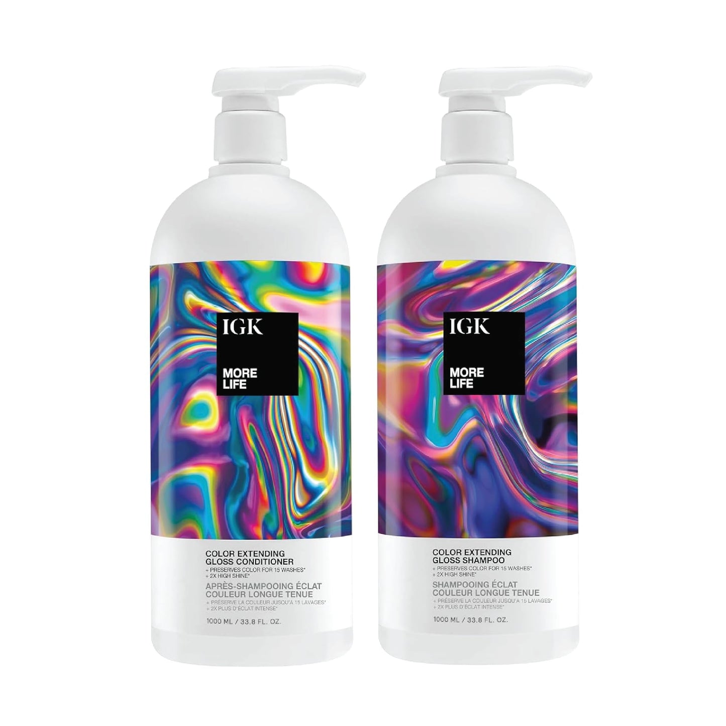 IGK MORE LIFE Color Extending Gloss Shampoo & Conditioner Set | Preserves Color + Enhances Shine | UV Protection | Vegan + Cruelty-Free | 33.8 oz Beauty & Personal Care IGK