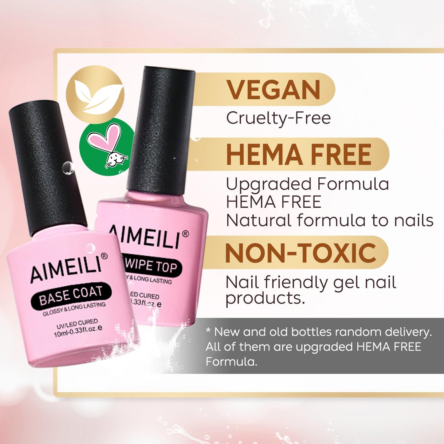 AIMEILI Gel Nail Polish No Wipe Top and Base Coat Set Shine Finish Long Lasting Soak Off Gel Nail Lacquer - 2 x 10ml Beauty & Personal Care AIMEILI