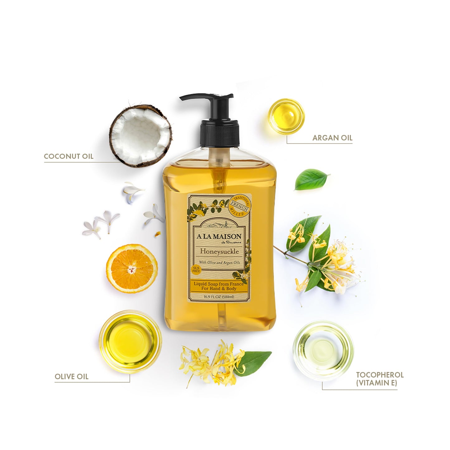 A LA MAISON Honeysuckle French Liquid Hand Soap - Natural Hand Wash Made with Essential Oils - Biodegradable, Plant-Based, Vegan, Cruelty-Free Beauty & Personal Care A LA MAISON
