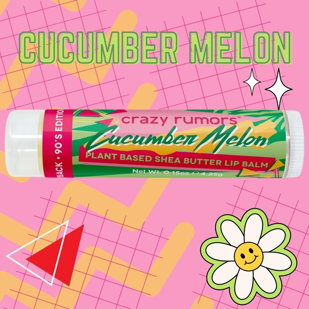 Crazy Rumors Throwback 90's Mix Lip Balm 4-Pack Mix (Cucumber Melon, Blue Razzberry, Kiwi Strawberry, Orange Pop!) 100% Natural, Vegan, Plant-Based Beauty and Personal Care Crazy Rumors