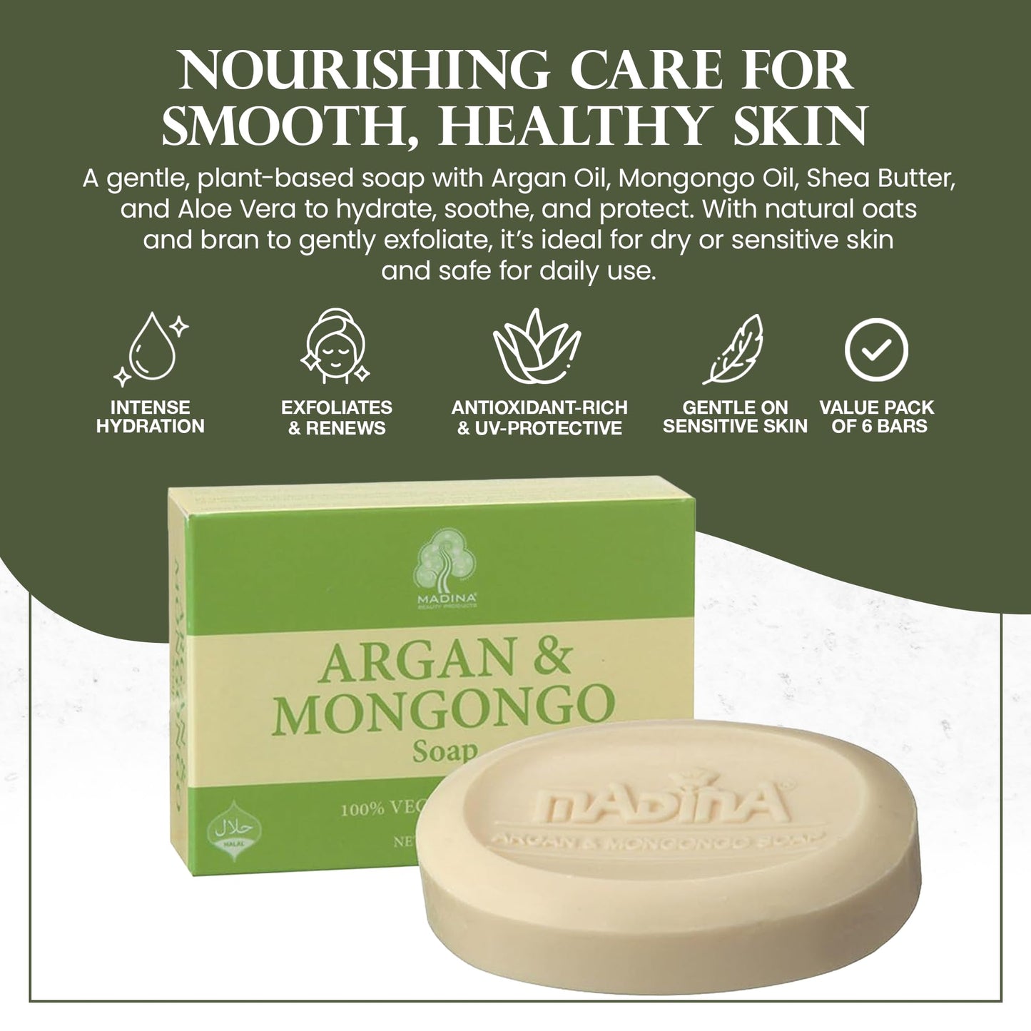 Madina Argan & Mongongo Soap Bar - Hydrating, Deep Moisturizing, Antioxidant, Natural Oils, Gentle Cleanser for Face & Body, For Dry & Sensitive Skin Beauty & Personal Care Madina