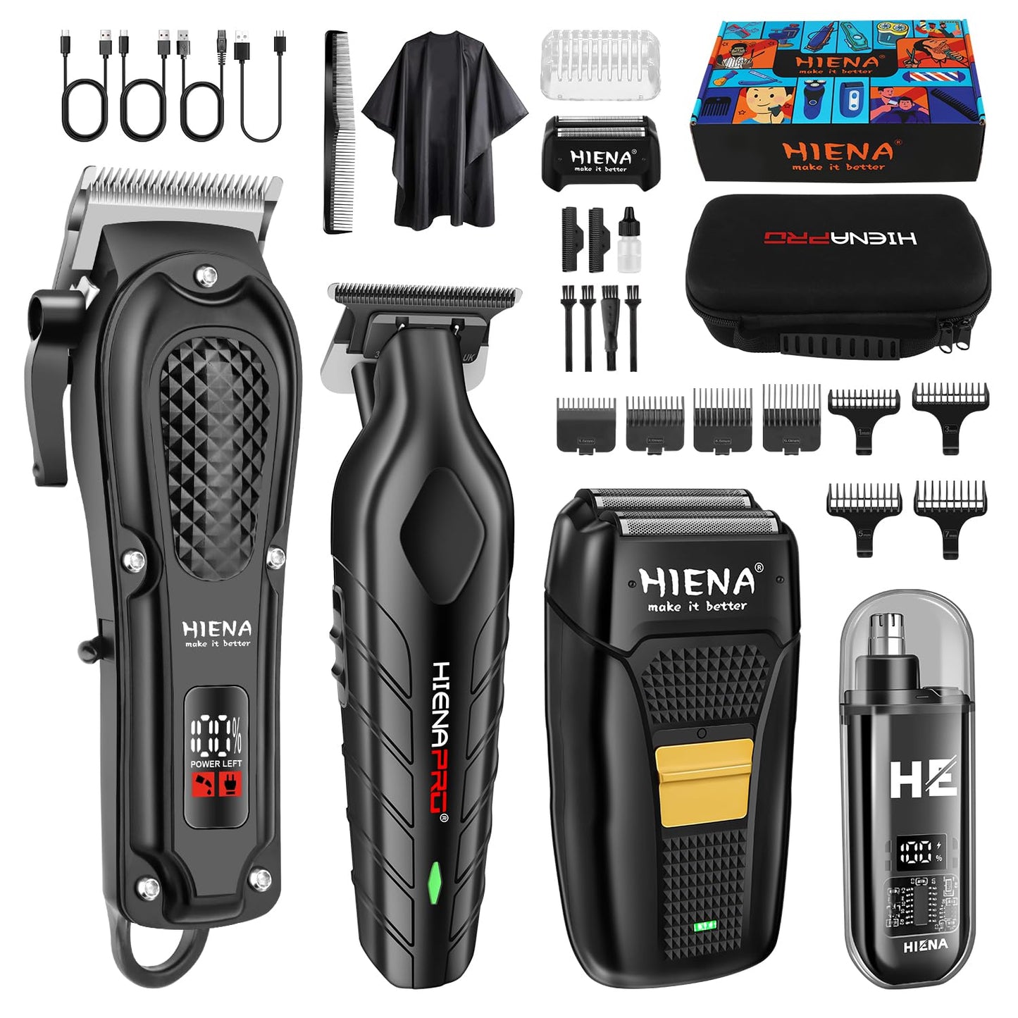 HIENA PRO Professional Hair Clipper Set for Men, Cordless Barber Clippers Set and Trimmer Kit, Electric Beard Trimmer & Nose Trimmer Kit, Foil Shaver Beauty and Personal Care HIENA PRO