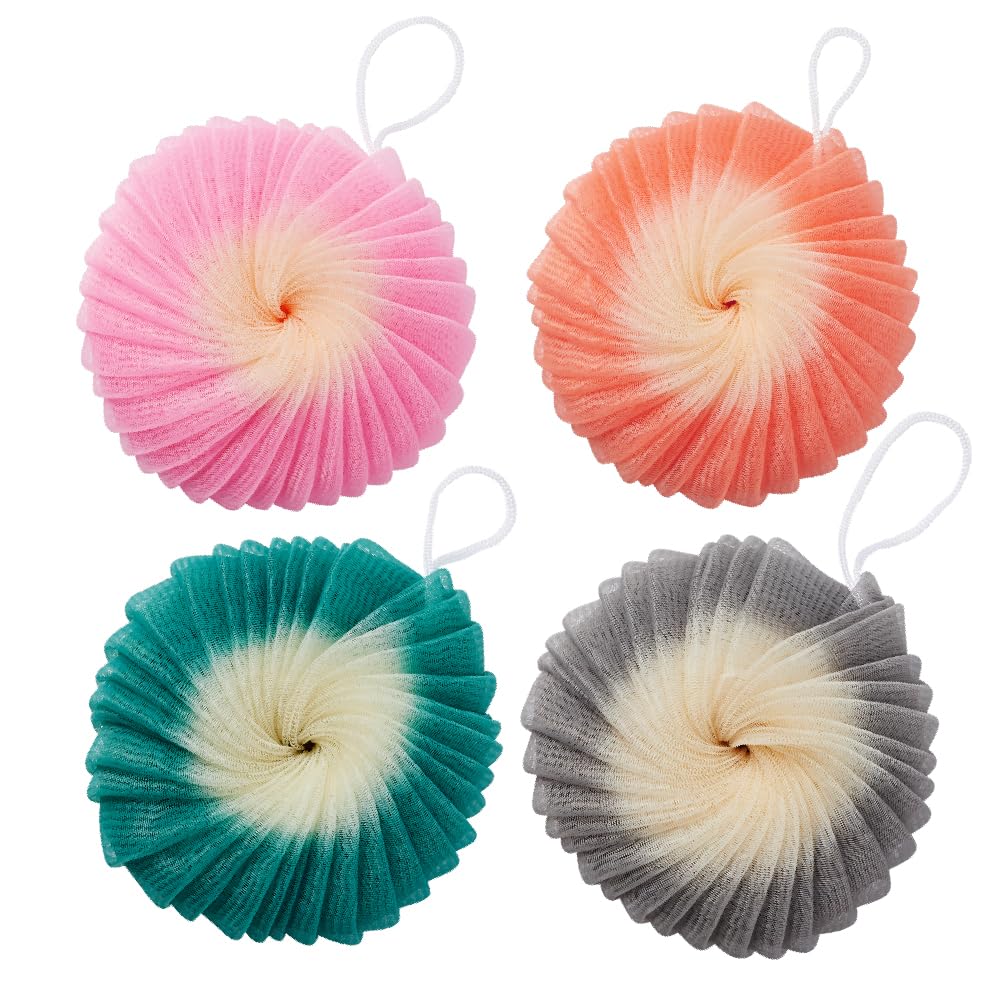 Éclat Mesh Bath Sponge Loofah Ball, Soft Exfoliating Body Scrubber for Wash, Rich-Lather Nylon Net Puff with Quick-Dry Hanging Loop, Gentle Daily Beauty and Personal Care Éclat