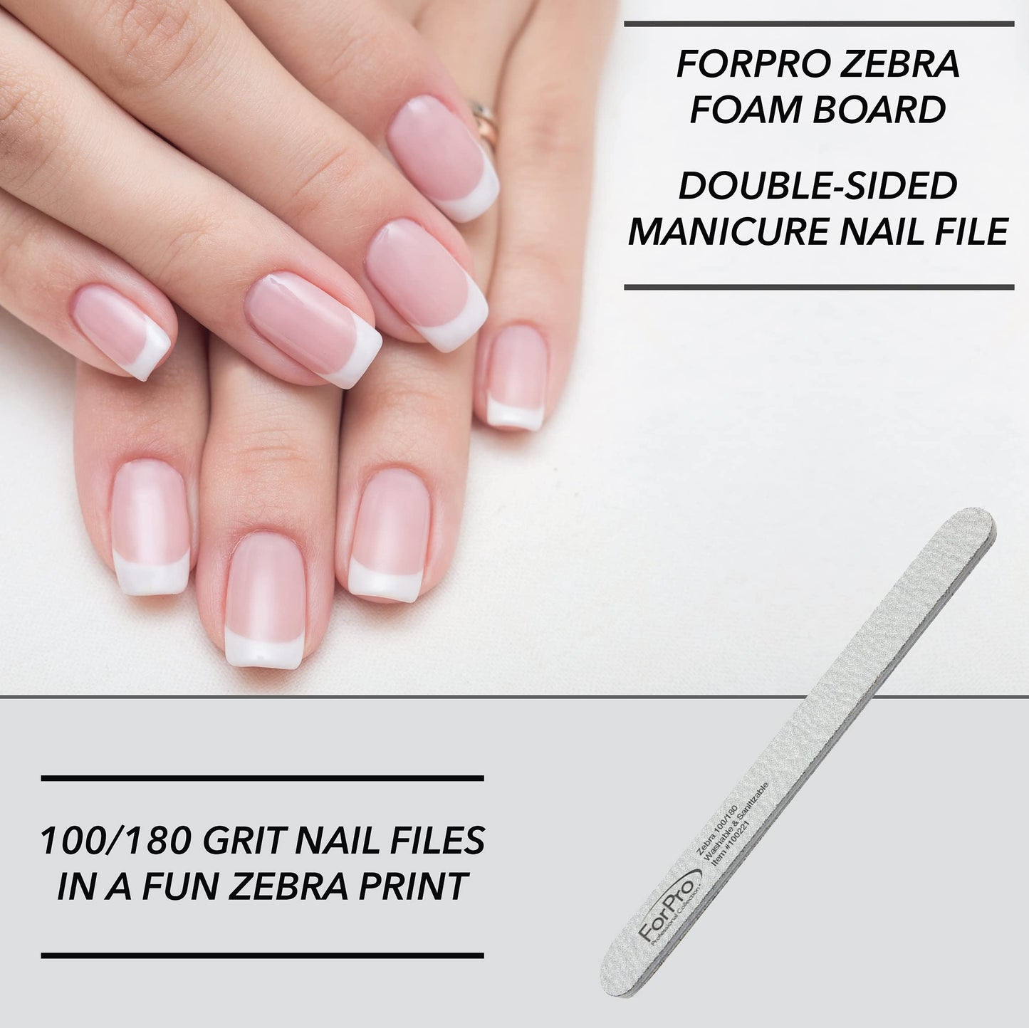 ForPro Professional Collection Zebra Foam Board, 100/180 Grit, Double-Sided Manicure Nail File, 7" L x .75" W 50-Count Beauty & Personal Care ForPro Professional Collection