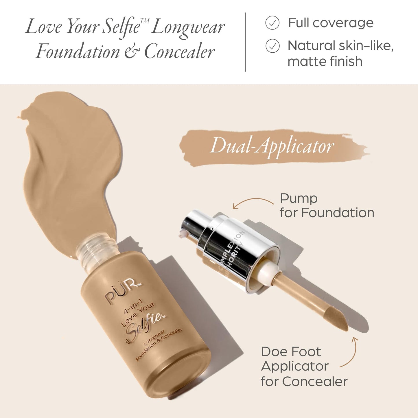 PÜR MINERALS 4-in-1 Love Your Selfie Longwear Foundation & Concealer, Full Coverage Liquid Foundation, Hydrating Formula, Cruelty Free Beauty & Personal Care PÜR MINERALS