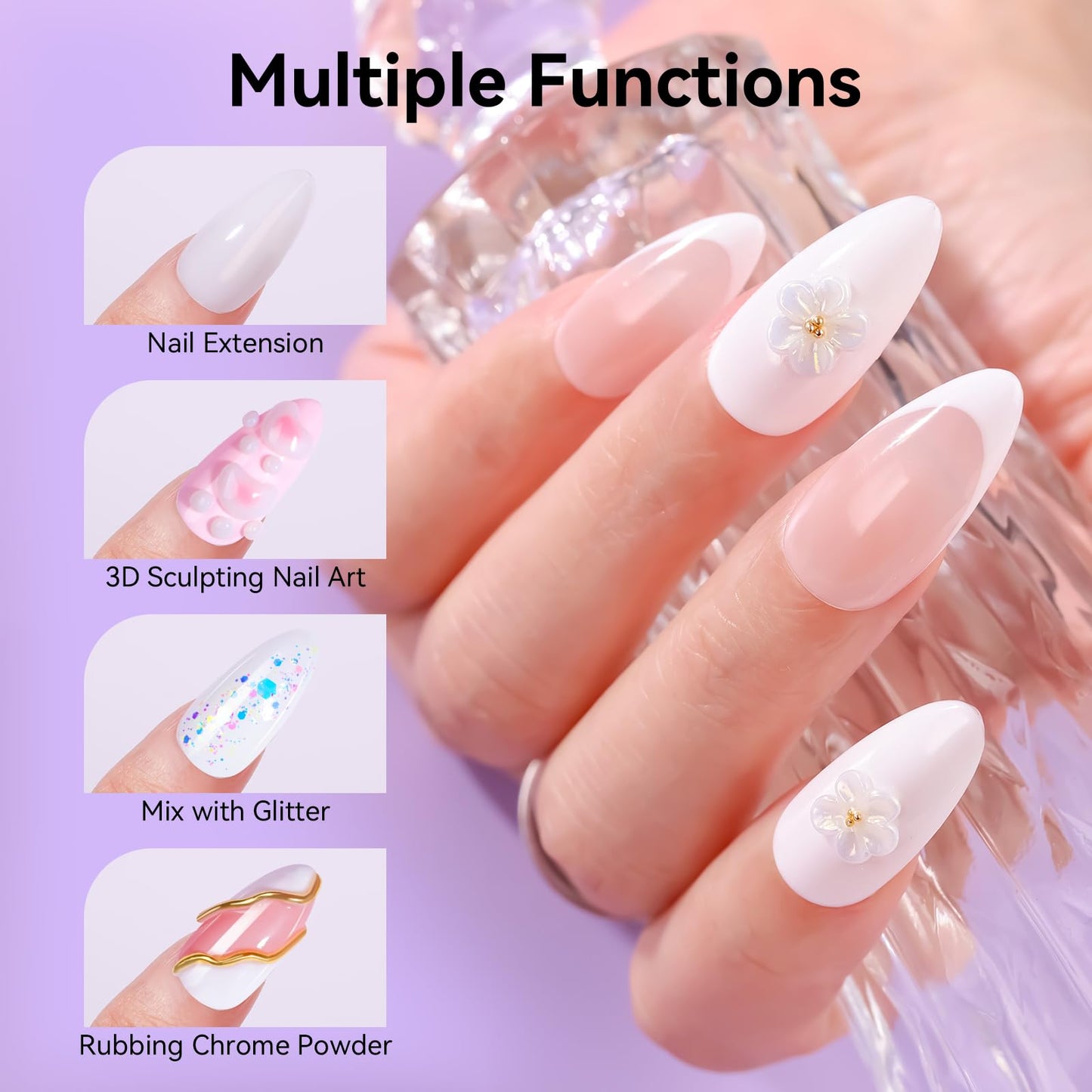 Makartt White 3d Gel Nail Art: 4-in-1 3d Nail Gel Sculpting Gels White Non-sticky for Extension, Shaping, 15ML Solid Builder Nail Gel for Nail Beauty and Personal Care Makartt
