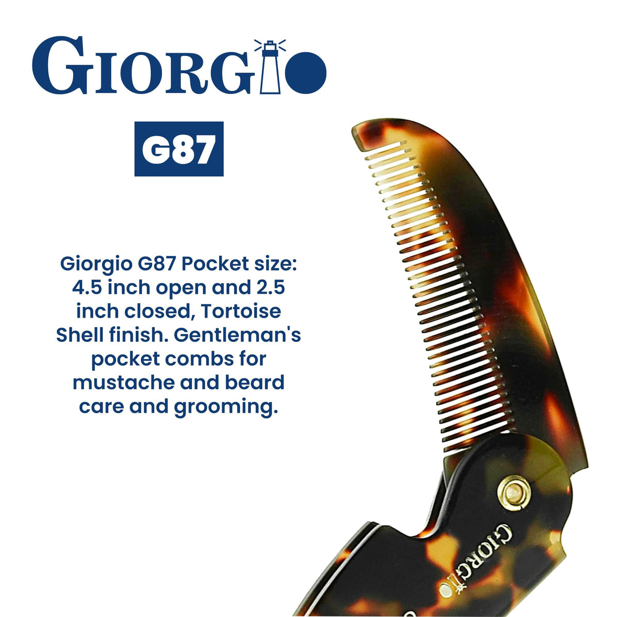 Giorgio G87 Fine Tooth Comb works as a Mustache and Beard Comb for Men - Add to any comb set, Handmade, Saw-cut, Hand Polished Pocket Styling Combs