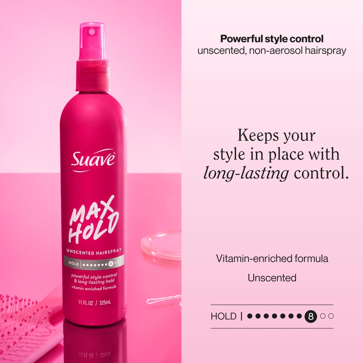 Suave Max Hold Unscented Non-Aerosol Hairspray, Strong Hold, Lightweight, Not Sticky or Stiff, For Smooth, Frizz-Free Styles, All Hair Types, 11 FL OZ Beauty & Personal Care Suave