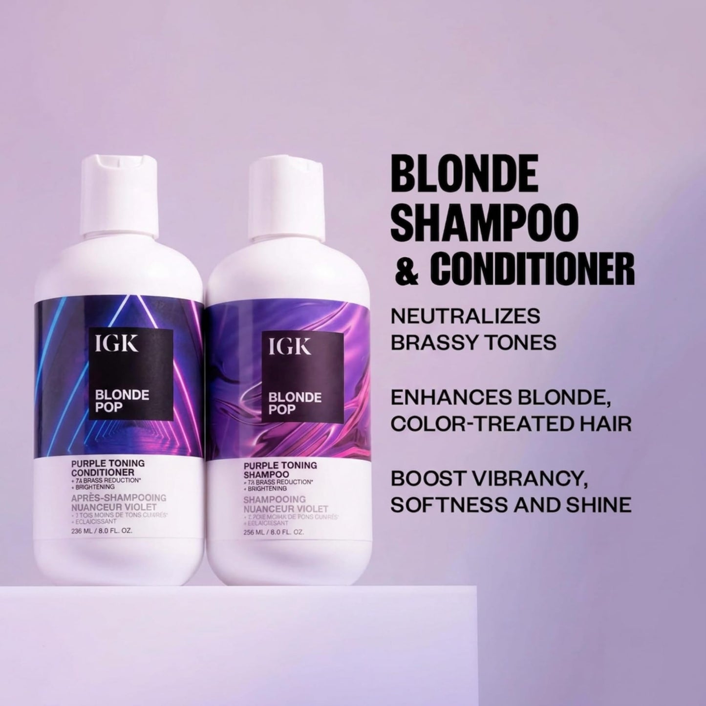IGK BLONDE POP Purple Toning Shampoo & Conditioner Set | Neutralizes Brass + Brightens Blonde | Vegan + Cruelty-Free | 8 oz (Pack of 2) Beauty & Personal Care IGK