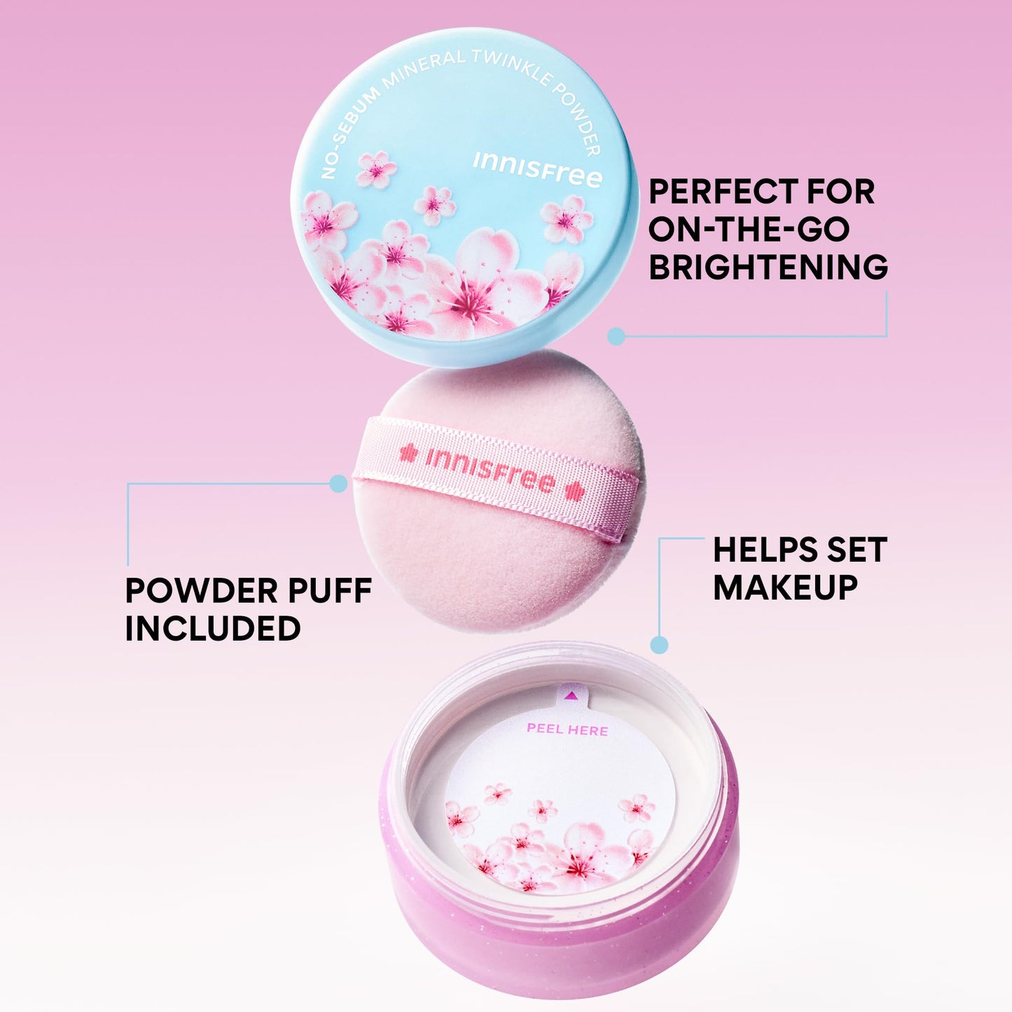 innisfree Cherry Blossom No Sebum Mineral Powder | Light Pink Loose Powder for Face | Korean Setting Powder for Oil and Shine Control | Blurs Fine Beauty and Personal Care innisfree