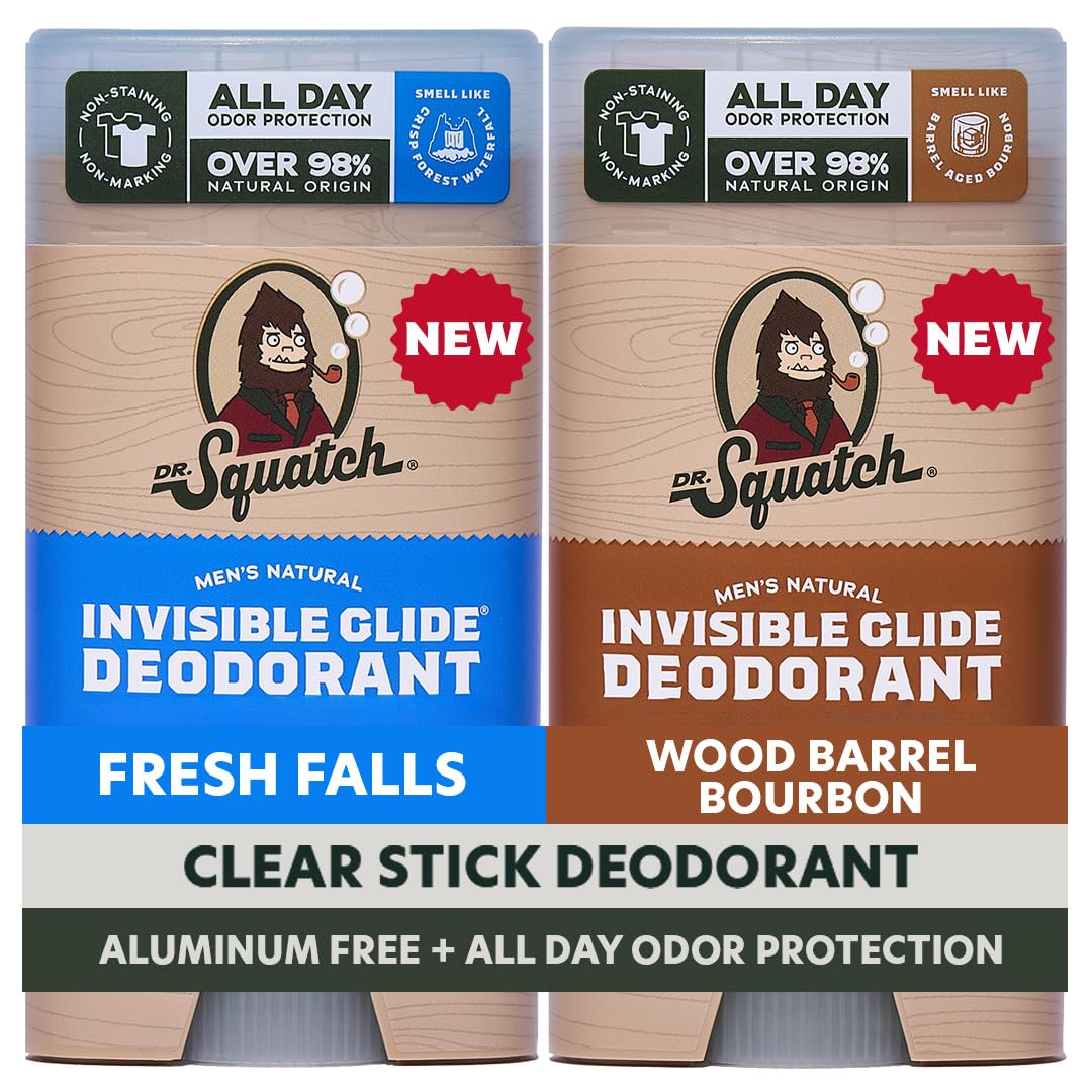 Dr. Squatch Invisible Glide Natural Men’s Deodorant - Smooth Glide, No Stains - Aluminum Free Deodorant Men - Safe for Sensitive Skin - Fresh Falls + Beauty and Personal Care Dr. Squatch