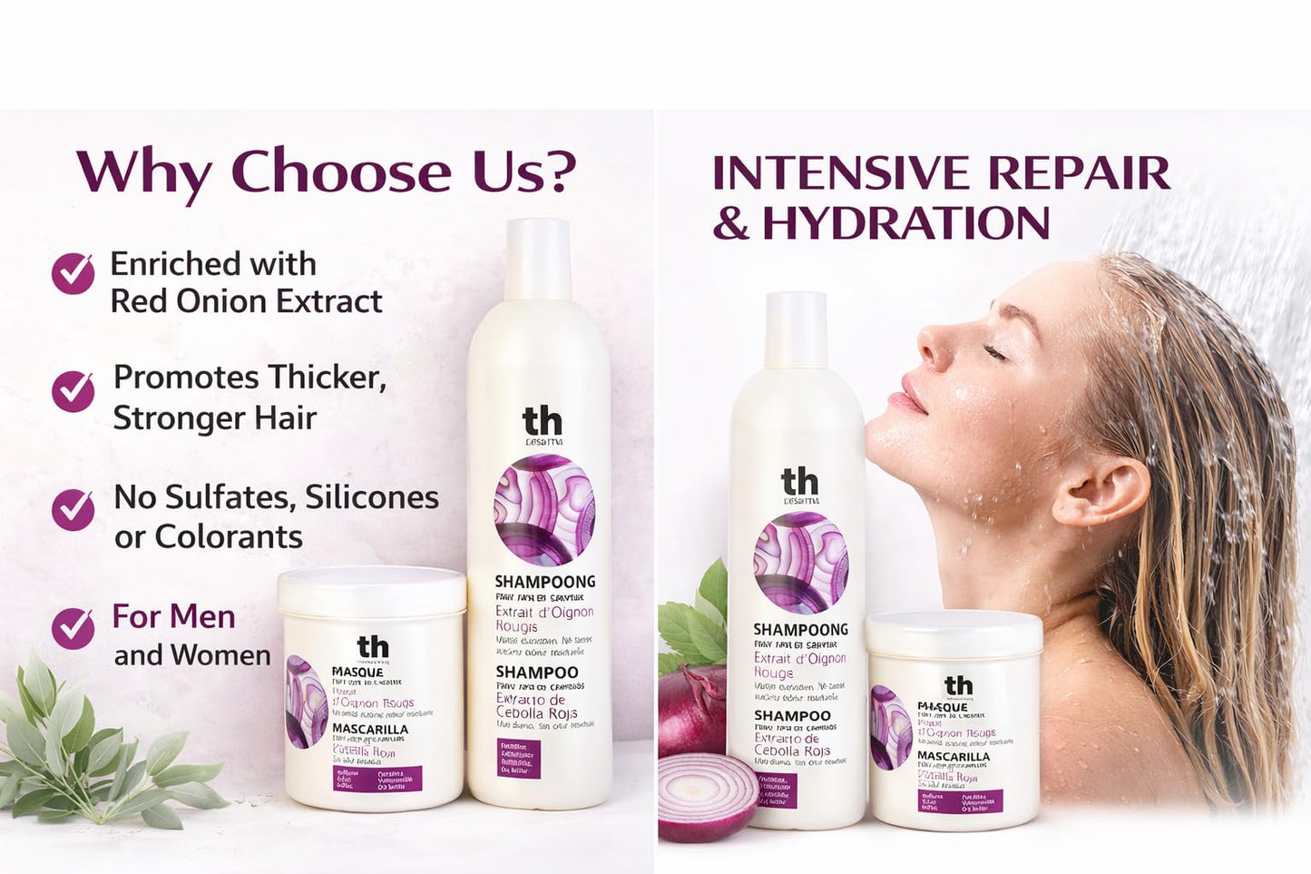 Shampoo 1000ml + Mask 700ml with Extract of TH Red Onion (NO RESIDUAL ODOUR) Beauty & Personal Care Tahe