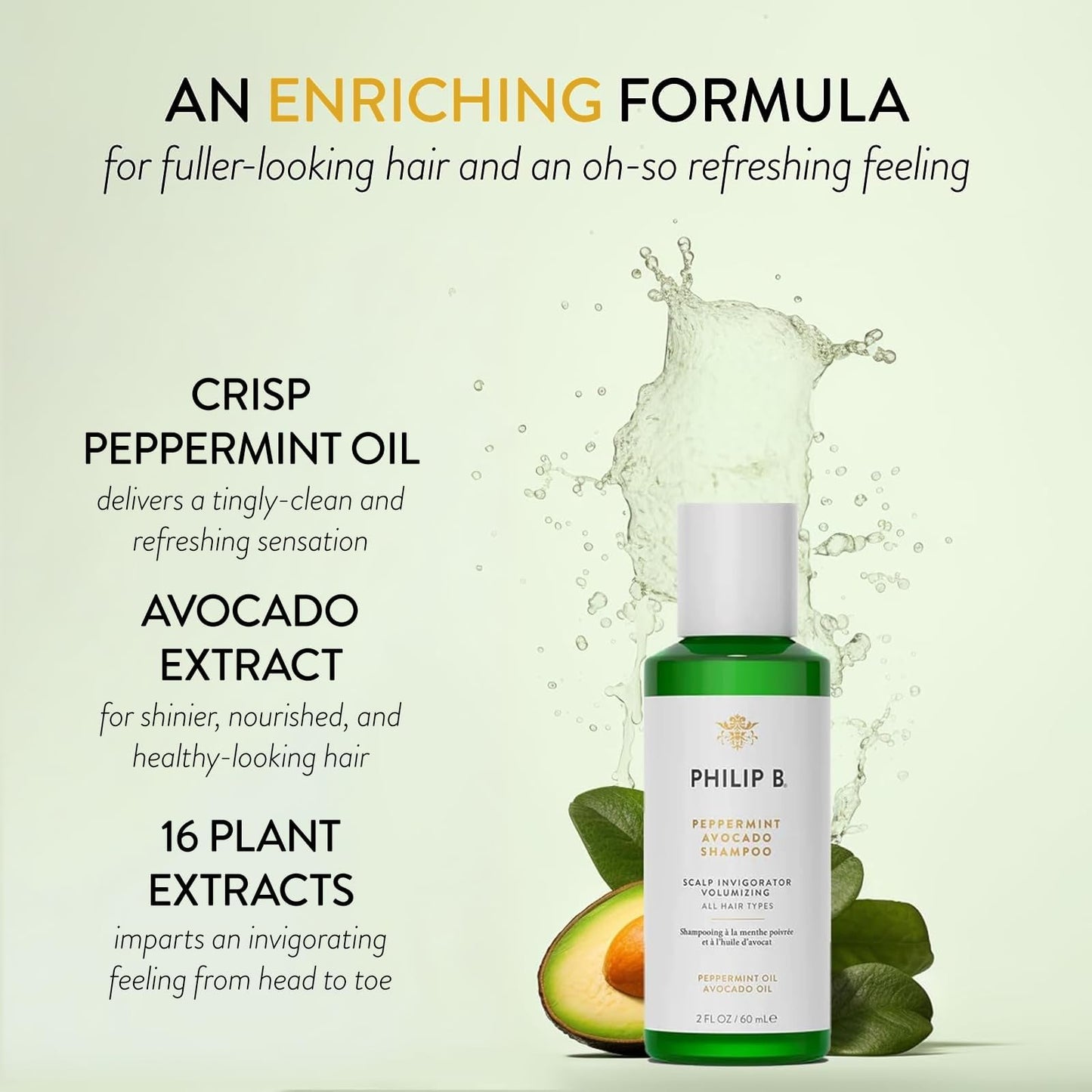 PHILIP B. Peppermint Avocado Conditioner 6oz + Peppermint Avocado Shampoo 2oz Set - Volumizing & Clarifying, Oil and Eucalyptus Invigorates the Scalp Beauty & Personal Care PHILIP B
