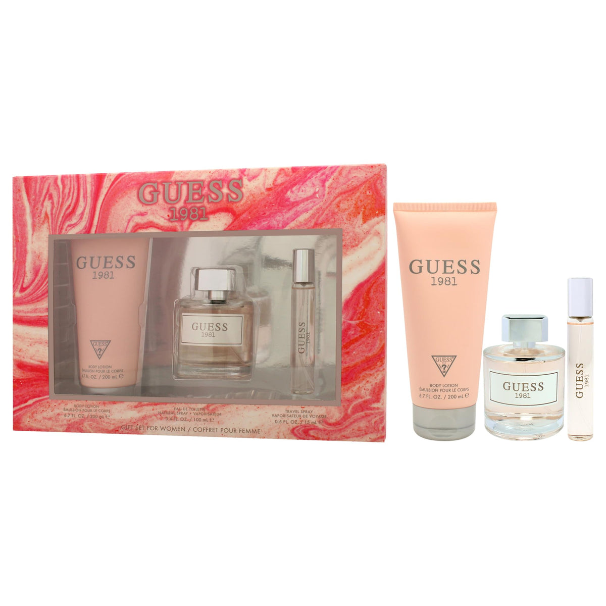 Guess 1981 for Women 3 Piece Gift Set, 3.4oz Eau De Toilette Spray + 0.5oz Eau De Toilette Spray + 6.7oz Body Lotion Beauty & Personal Care GUESS