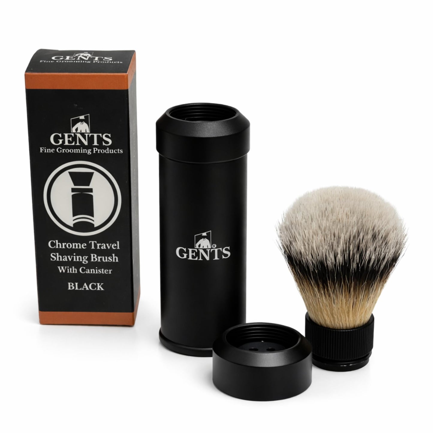 GENTS Travel Shaving Brush with Collapsible Canister - Synthetic Bristles, Compact Portable Wet Shaving Brush for Men, Chrome-Style Travel Grooming Beauty and Personal Care G.B.S