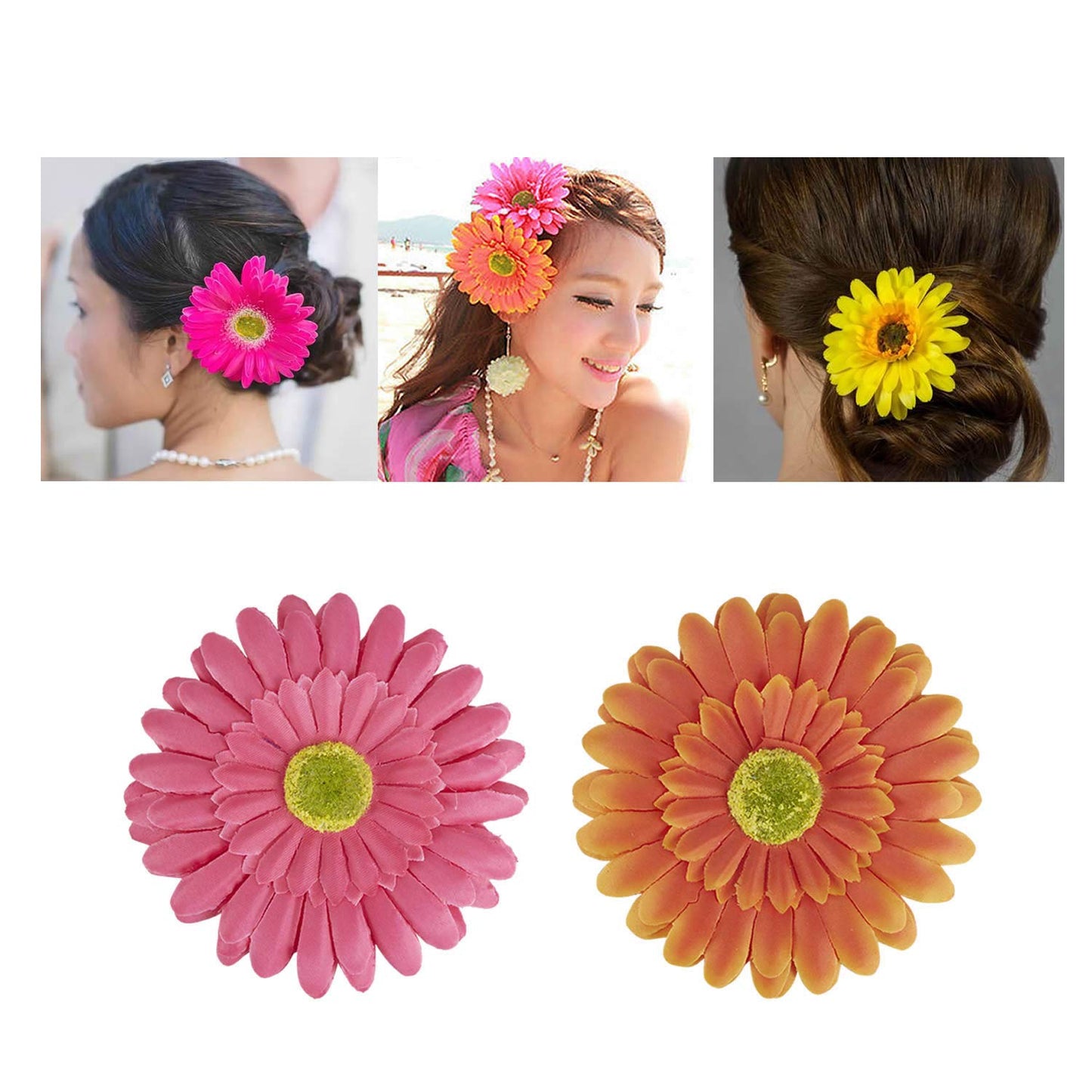 Lawie 18 Pack Fake Artificial Silk Gerbera Daisy Flower Sunflower Daisies Hair Clips Barrettes Clamp Clasps Bow With Alligator Brooch Pin Tropical Beauty & Personal Care Lawie