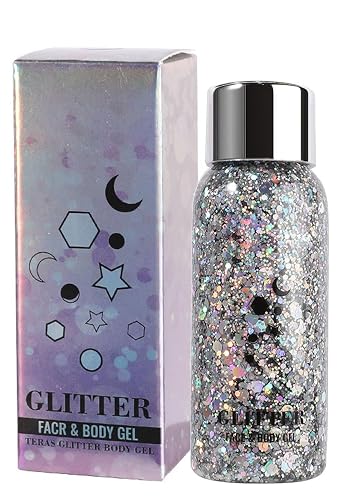JUDEWY Body Glitter Gel, Face Glitter Body Glitter Glitter Liquid Eyeshadow, Face Hair Nail Glitter, Holographic Makeup Festival Glitter Makeup (02) Beauty & Personal Care JUDEWY