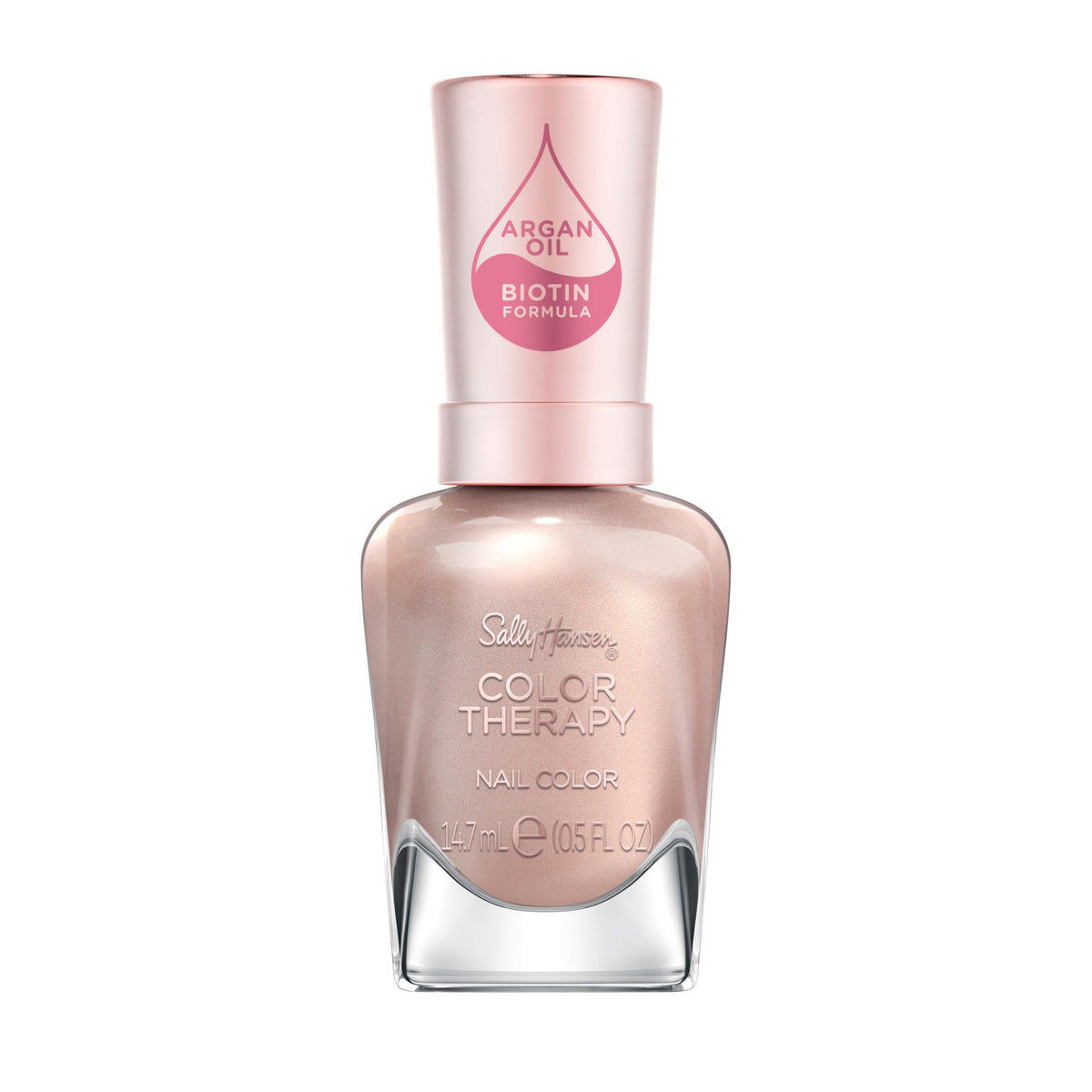 Sally Hansen Color Therapy Nail Polish | Biotin, Argan Oil, Long Lasting, Healthy Nails, Nail Strengthener, Semi-Opaque | 200 Powder Room | Soft Nude