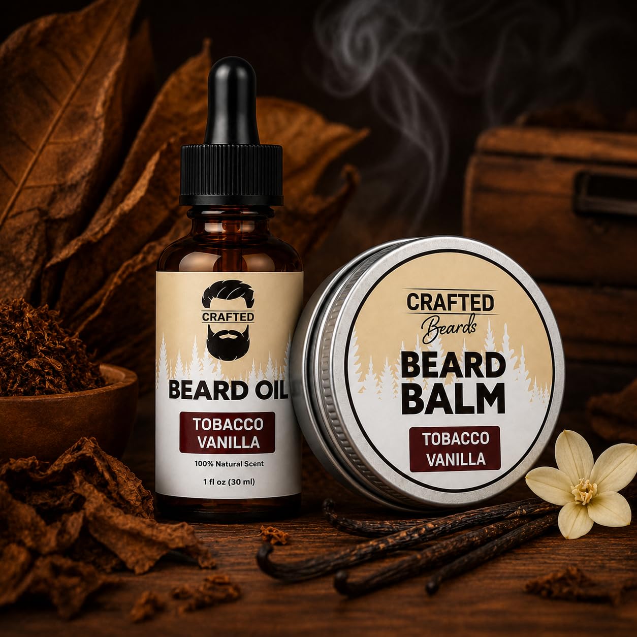 Crafted Beards Beard Care Kit for Men - Softer, Smoother, Moisturized Beard - Beard Oil and Beard Balm - Tobacco Vanilla Scent - Gift Set Beauty and Personal Care Crafted Beards