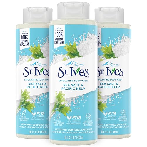 St. Ives Exfoliating Body Wash - Sea Salt & Pacific Kelp Scrub, Natural Body Wash, Body Soap, or Hand Soap with Plant-Based Exfoliants for Glowing Beauty & Personal Care St. Ives