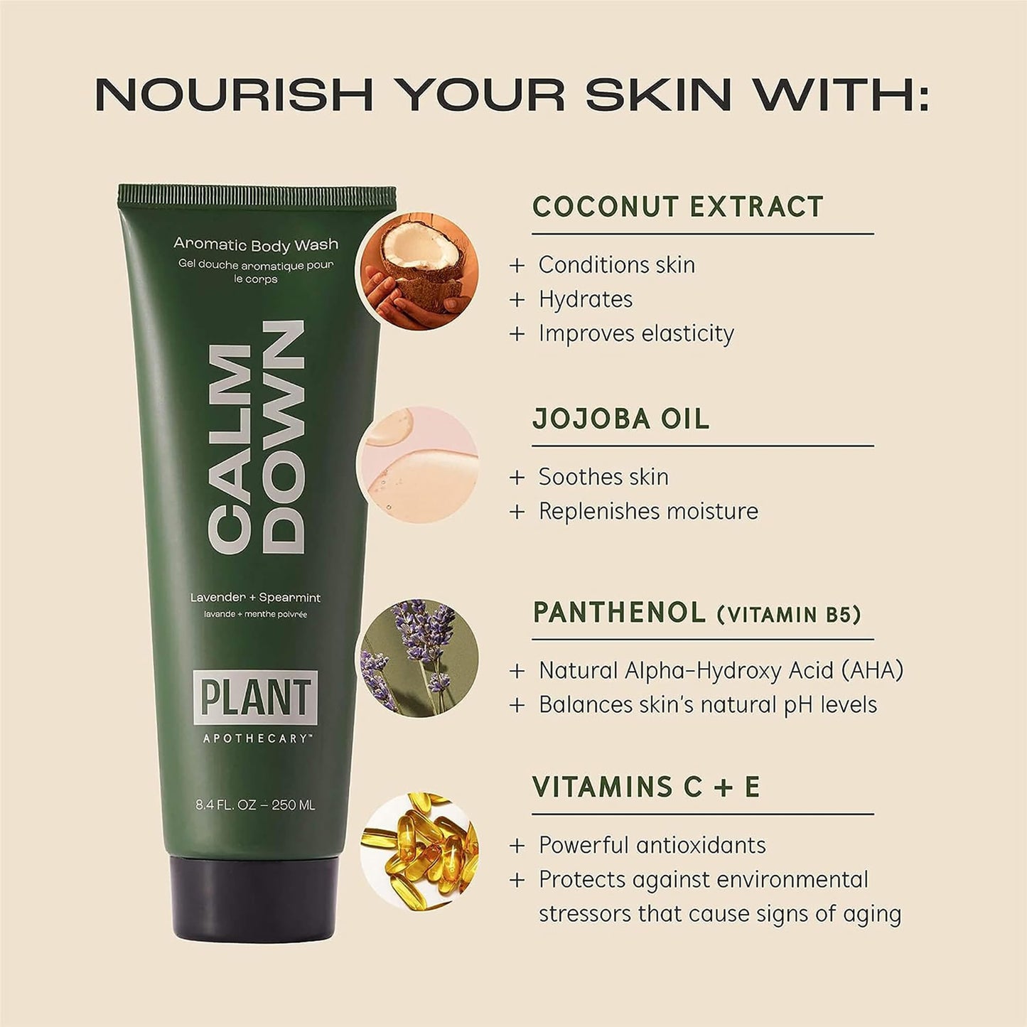 Plant Apothecary Calm Down Natural Aromatherapy Spearmint Body Wash for Women and Men - Shower Gel with Lavender and Chamomile - 8.4 fl oz Beauty & Personal Care plant apothecary