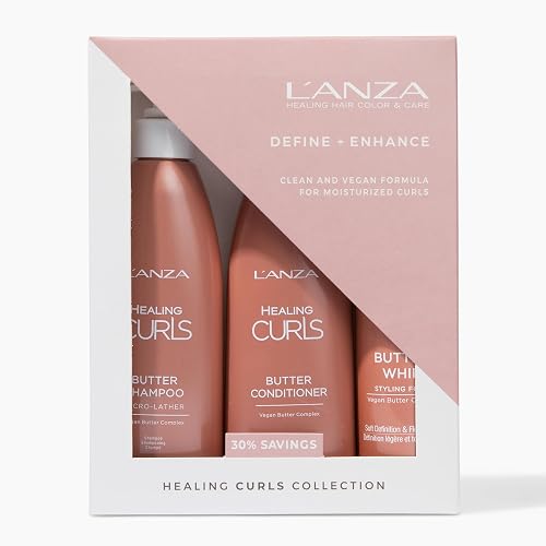 L'ANZA Healing Curls Trio Hair Kit, Curly Hair Shampoo and Conditioner with Curl Defining Styling Foam in a Gift Box, Luxury Hair Care Kit for Curly Beauty & Personal Care L’ANZA
