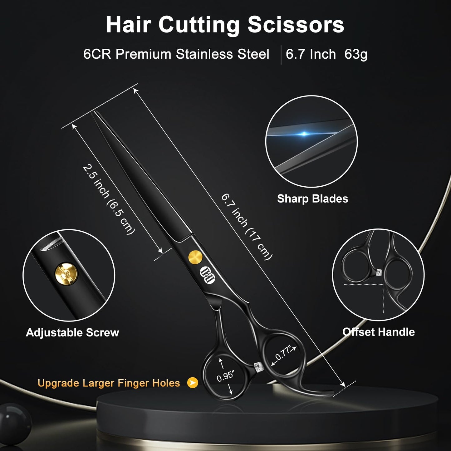 CIICII Hair Cutting Scissors Shears Kit, Professional Barber Haircut Scissors Set (6.7 Inch Hair Beard Hairdressing Trimming Haircutting Thinning Beauty and Personal Care CIICII
