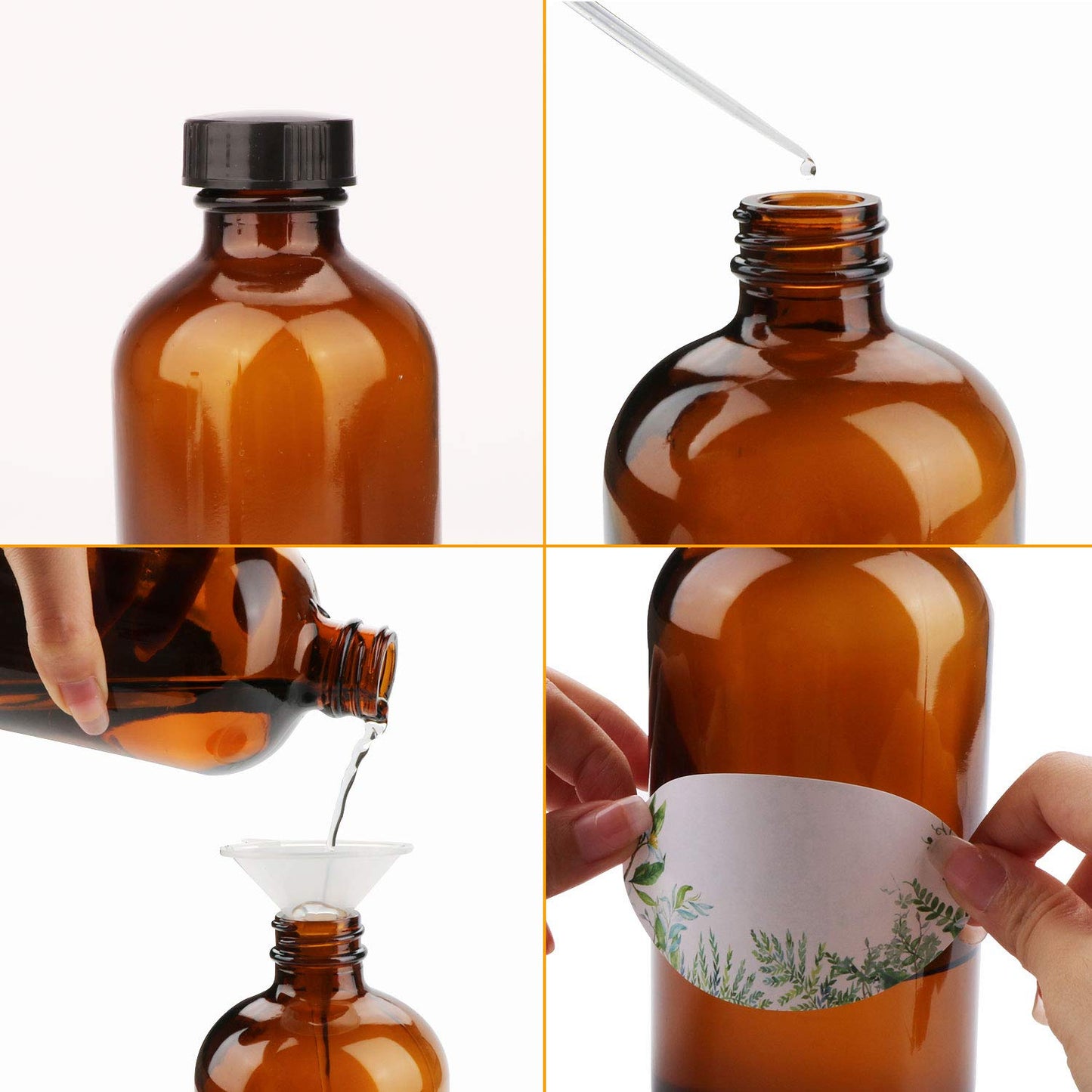 COMUDOT 8oz Durable Glass Bottle, Reusable Glass Bottles with Airtight Lid for Shampoo, Conditioner, Essential Oils, Set of 20 (Brown) Beauty & Personal Care COMUDOT