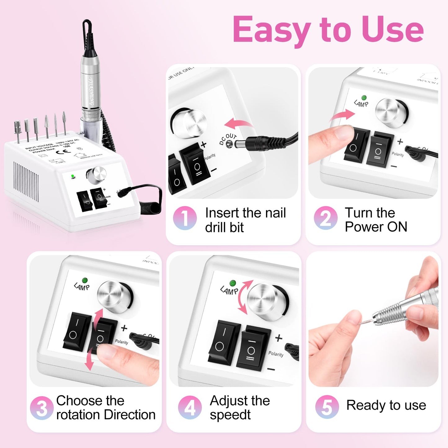 Jiasheng Electric Nail Drill, 30000rpm Professional Nail Drill Machine, Compact Electrical Nail File Kit for Acrylic Gel Nails Efile Drill Beauty & Personal Care JIASHENG