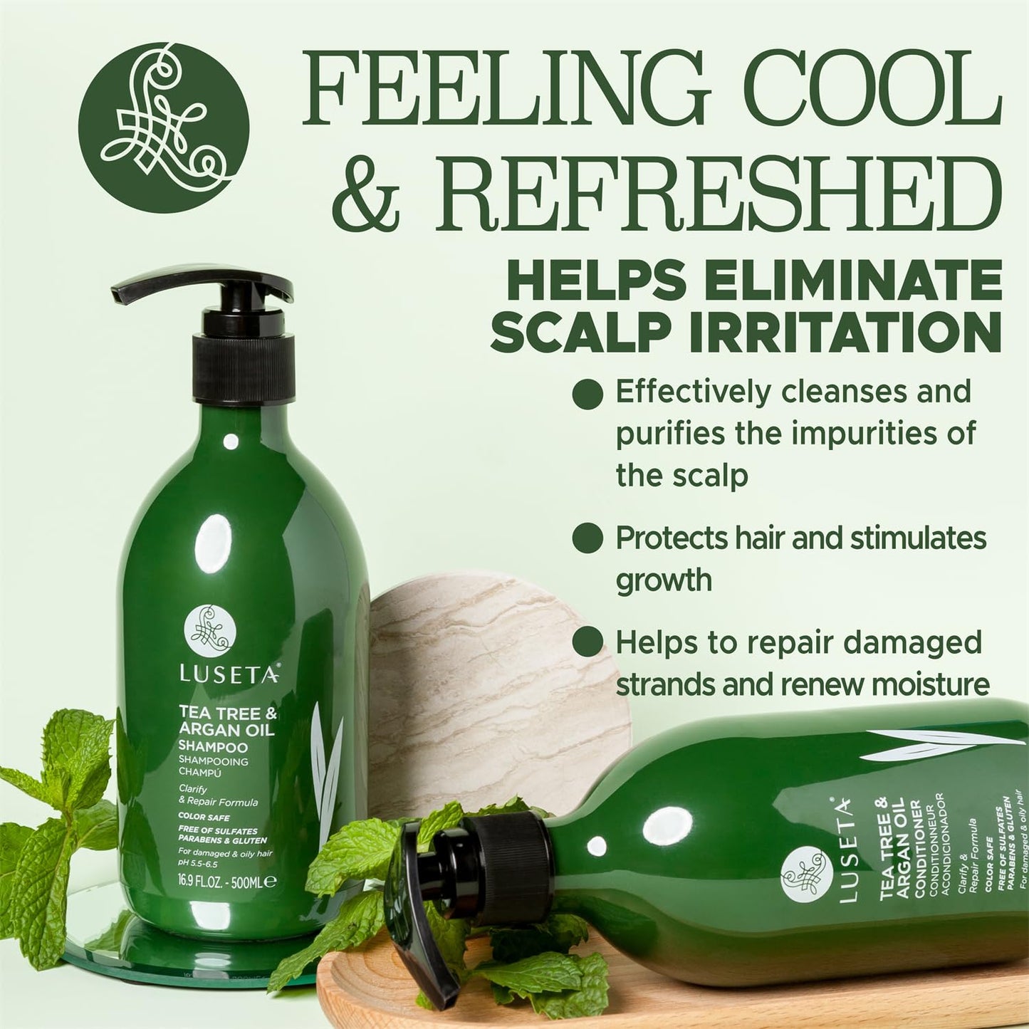 Luseta Tea Tree Oil Shampoo and Conditioner Set for Flaky, Dry Scalp - Cooling Peppermint & Lavender, Refreshes Scalp & Removes Buildup, Sulfate-Free Beauty & Personal Care LUSETA